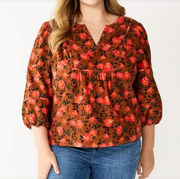 NWT Sonoma Goods for Life Floral Corduroy Top Size XS Petite Brown 100% Cotton - Picture 1 of 15
